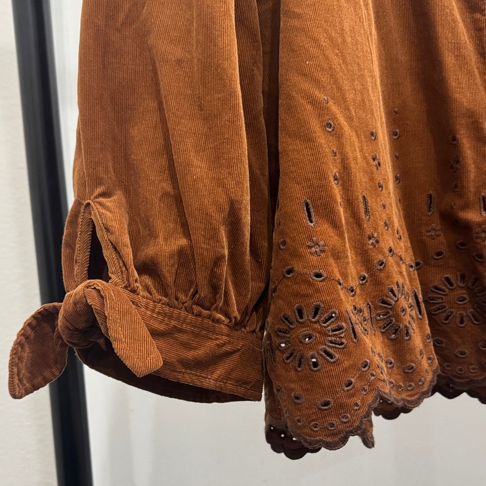 Madewell Corduroy Brown Button-Up Women's Top - Picture 3 of 5